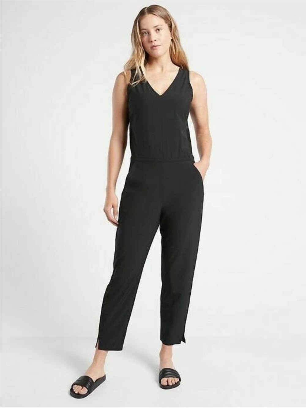 Athleta Womens Brooklyn Jumpsuit Sleeveless Black Athleisure Casual Size 14 - Picture 1 of 14